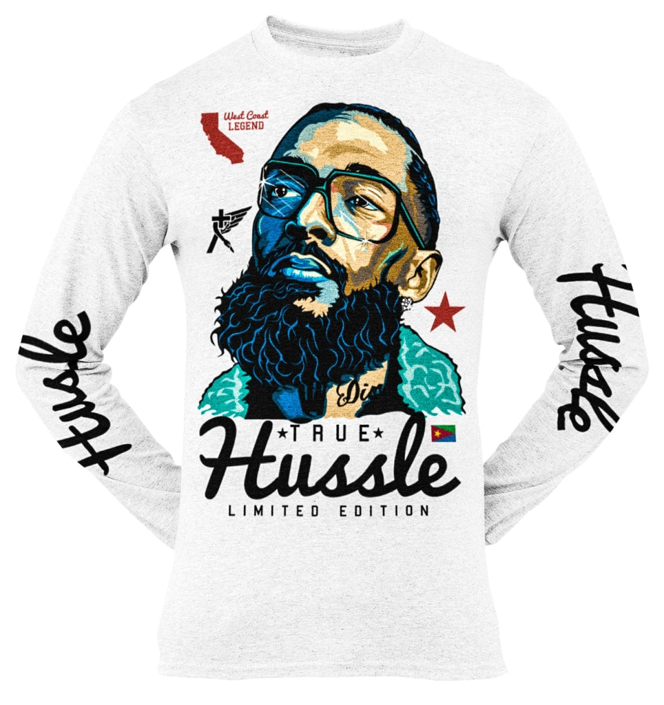 Hussle Limited Edition Uni-Sex Long Sleeve White Tee T-Shirts
