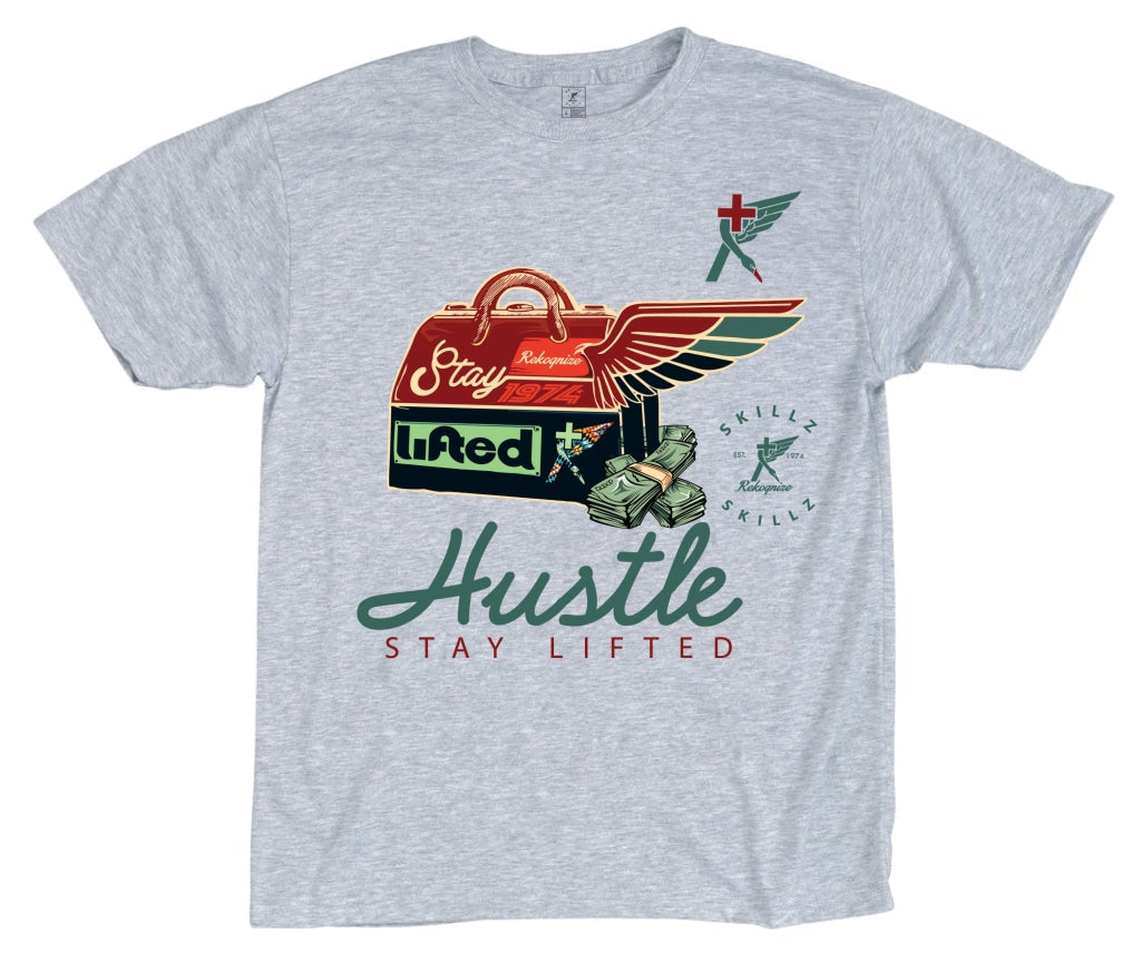 Hustle Bag Man Ash Heather Grey Tee T-Shirts